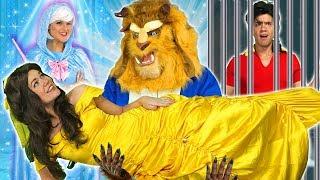 BEAST SAVES BELLE WHEN FAIRY GODMOTHER HELPS. (With Elsa, Belle and Cinderella) Totally TV