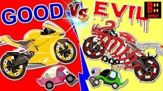 Good Vs Evil Sport Bike - Scary Street Vehicles -  Learning Video For Kids